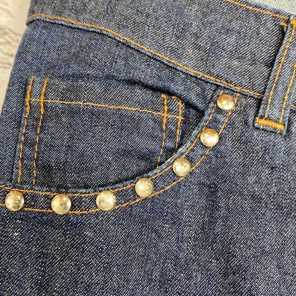 Bebe Studded Round Bottom Split Leg Flare Western Mid-Rise Cowgirl Jeans 30‎ - Picture 7 of 12